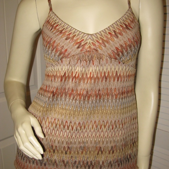 Vintage Y2K Ann Taylor Loft Knit Tank Top Cami Chevron Brown Tan Khaki Boho Chic - Picture 3 of 8